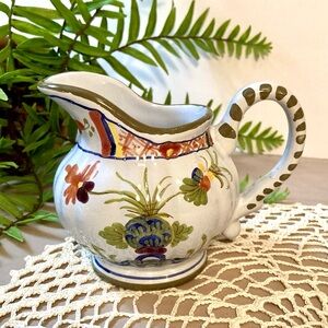 Vintage Peasant Village Italian Pottery Pitcher Handpainted